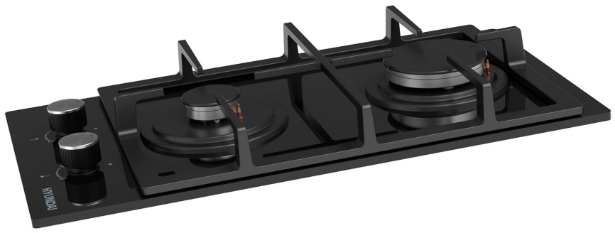 Газовая варочная панель Hyundai HHG 3235 BG 29 см, 2 конфорки электроподжиг, черный фото 3