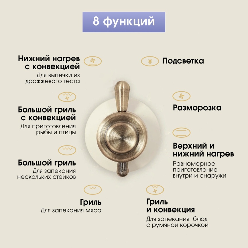 Электрический духовой шкаф Zigmund & Shtain E 135 X 60 см, 73 л гриль конвекция, бежевый фото 10