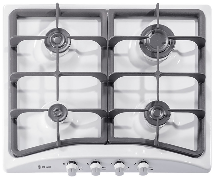 Газовая варочная панель De luxe 5840.00 гмв - 054ЧР 58 см, 4 конфорки электроподжиг газконтроль, белый фото 1