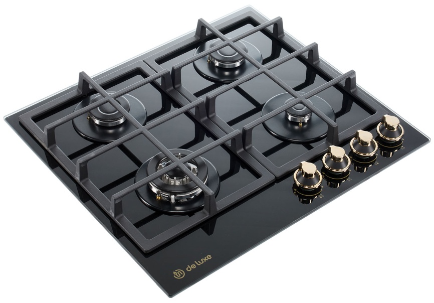 Газовая варочная панель De luxe GG4 750229F-TC-151 58 см, 4 конфорки электроподжиг газконтроль, черный фото 2