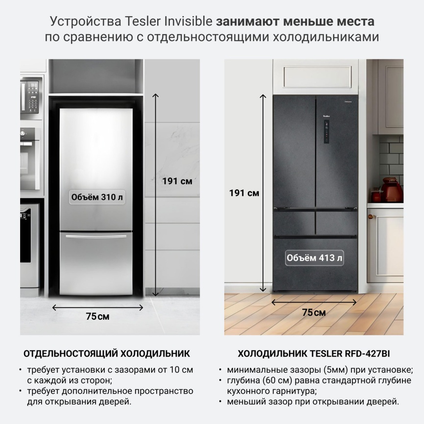 Многокамерный холодильник Tesler RFD-427BI SPARKLING GREY No frost, серый фото 7