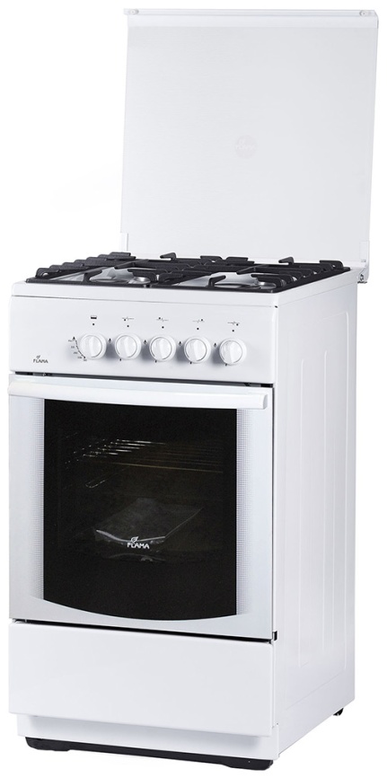 Газовая плита Flama FG 24022 W 50 см, 50 л, 4 конфорки, белый фото 1