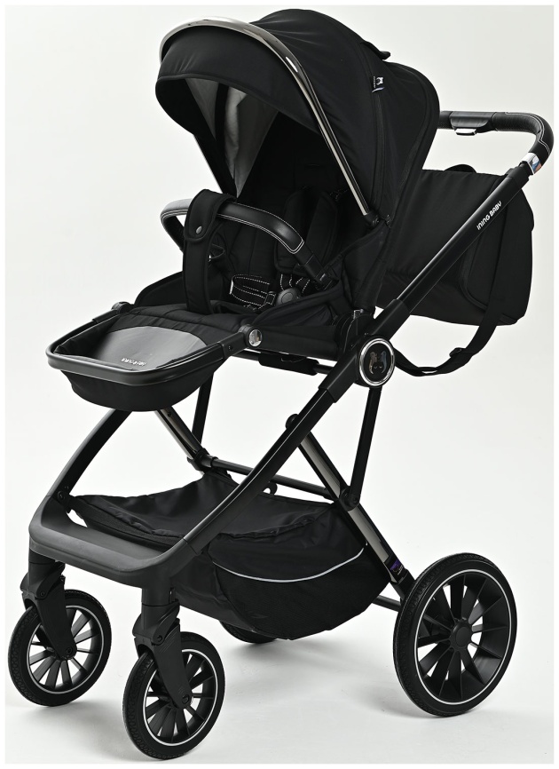 Коляска 2 в 1 Ining Baby Коляска 2 в 1 Ining Baby KR350 black,  люлька, прогулочный блок фото 4