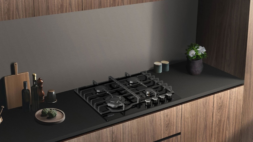 Газовая варочная панель Haier HHX-G64RFB 58 см, 4 конфорки электроподжиг газконтроль, черный фото 5