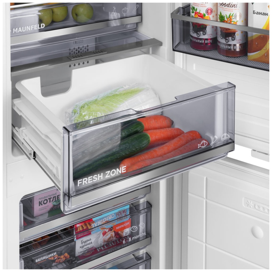 Встраиваемый двухкамерный холодильник Maunfeld MBF193SLFWGR Inverter, белый фото 6