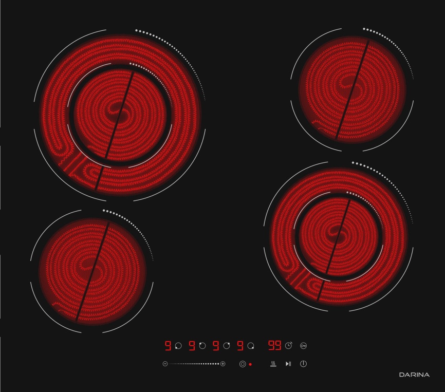 Электрическая варочная панель Darina 6P E327 B 59 см, 4 конфорки стеклокерамика, черный фото 1
