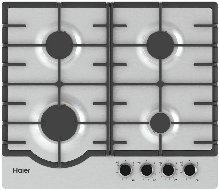 Газовая варочная панель Haier HHX-M64RNVX 58 см, 4 конфорки электроподжиг газконтроль, серебристый фото 1