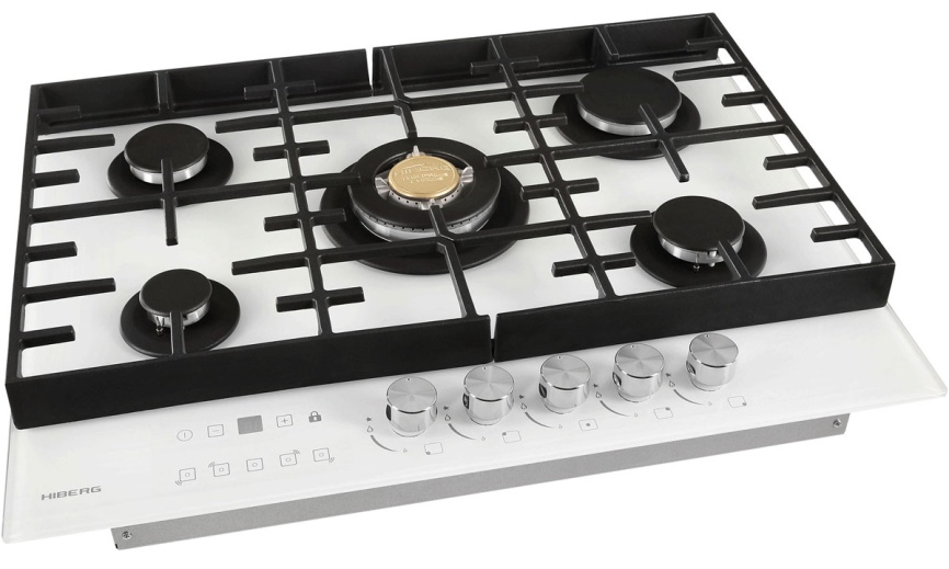 Газовая варочная панель Hiberg VM 7155 W 68 см, 5 конфорок электроподжиг газконтроль, белый фото 5