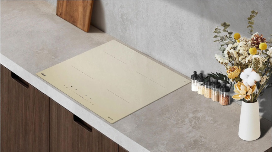 Электрическая варочная панель Haier HHY-Y64TVTC 59 см, 4 конфорки стеклокерамика, бежевый фото 5