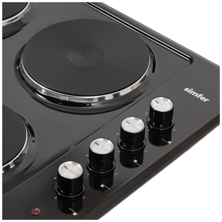 Электрическая варочная панель Simfer H60E04B016 60 см, 4 конфорки эмалированная сталь электроподжиг, черный фото 2