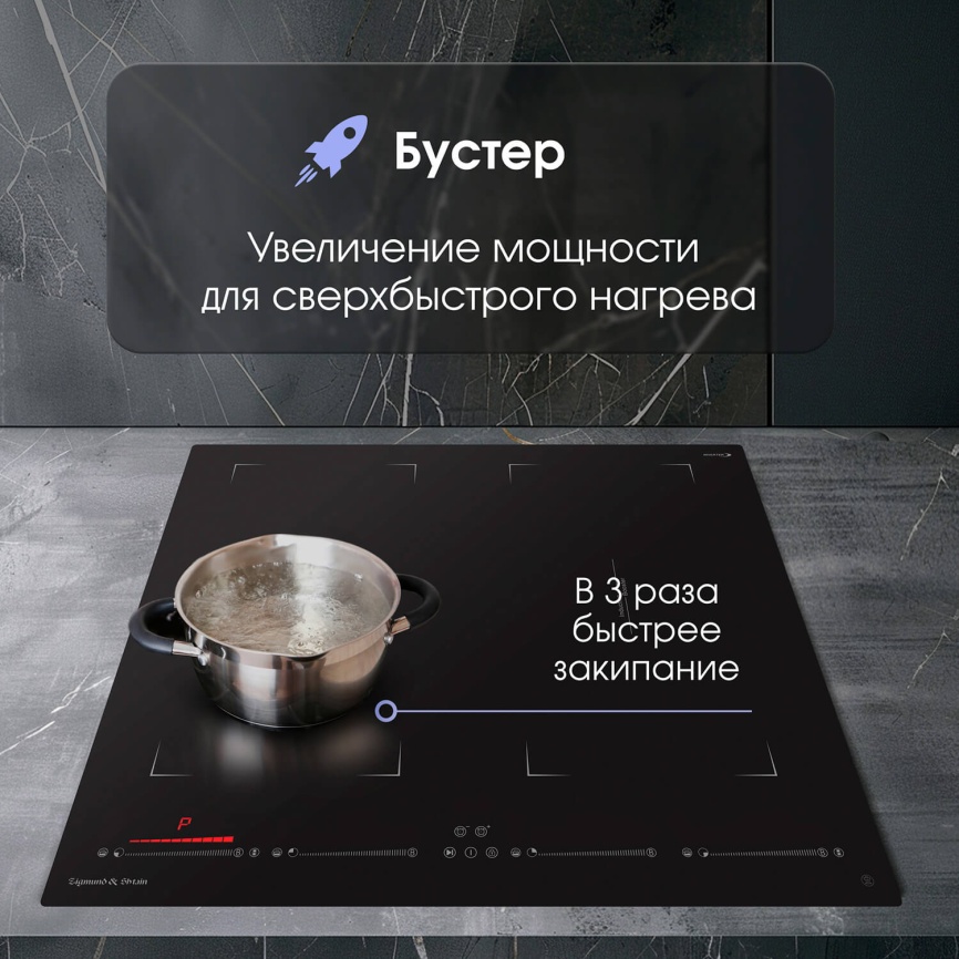 Электрическая варочная панель Zigmund & Shtain CI 29.6 B 59 см, 4 конфорки стеклокерамика, черный фото 6