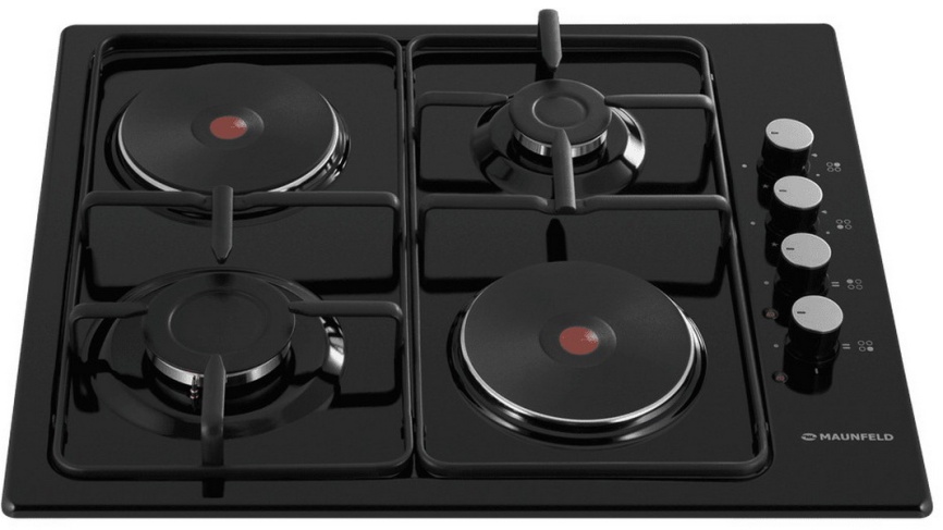 Комбинированная варочная панель Maunfeld EEHE.64.5EB/KG 59 см, 4 конфорки, черный фото 2