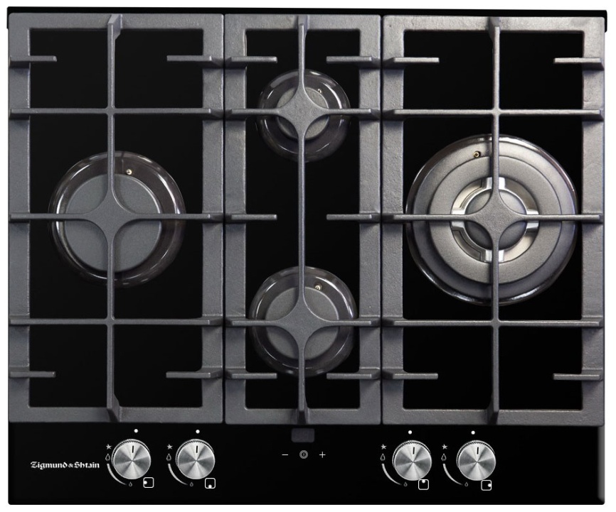 Газовая варочная панель Zigmund & Shtain MN 195.61 B 60 см, 4 конфорки электроподжиг газконтроль, черный фото 1