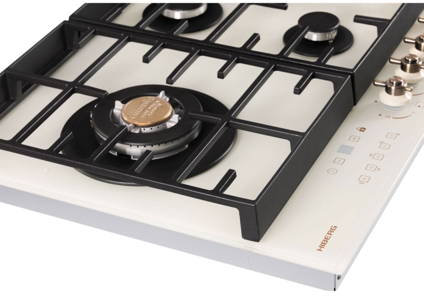 Газовая варочная панель Hiberg VM 9155 Y 87 см, 5 конфорок электроподжиг газконтроль, бежевый фото 6