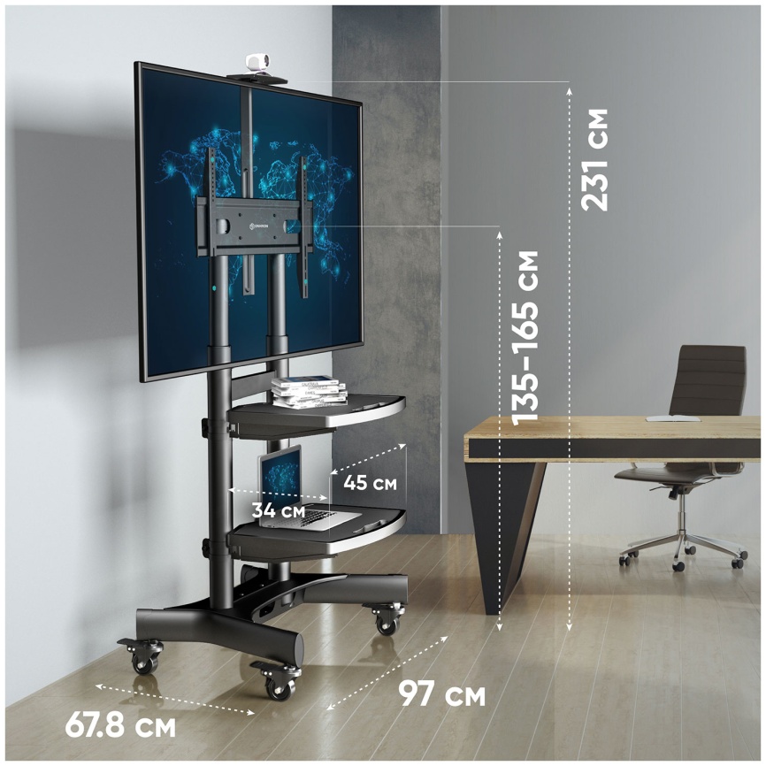 Мобильная стойка под телевизор Onkron TS 1881, чёрная фото 5