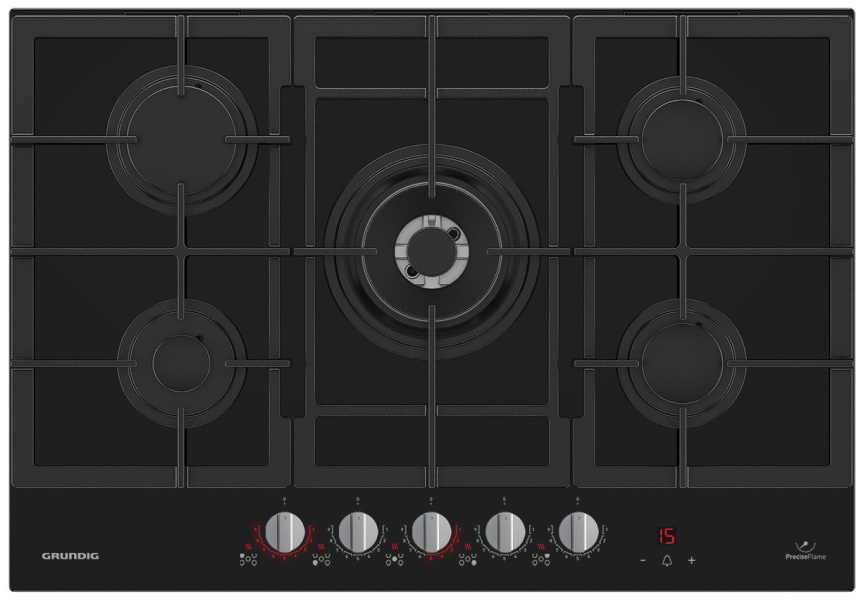 Газовая варочная панель Grundig GIGL 7265250 T 75 см, 5 конфорок электроподжиг газконтроль, черный фото 1