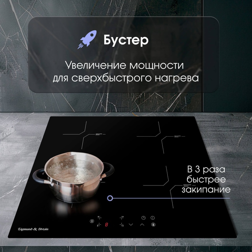 Электрическая варочная панель Zigmund & Shtain CI 33.6 B 59 см, 4 конфорки стеклокерамика, черный фото 6