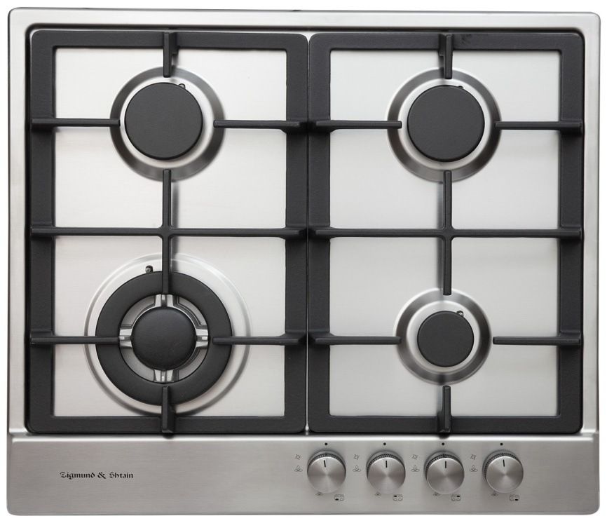 Газовая варочная панель Zigmund & Shtain GN 128.61 S 58 см, 4 конфорки электроподжиг газконтроль, серебристый фото 1