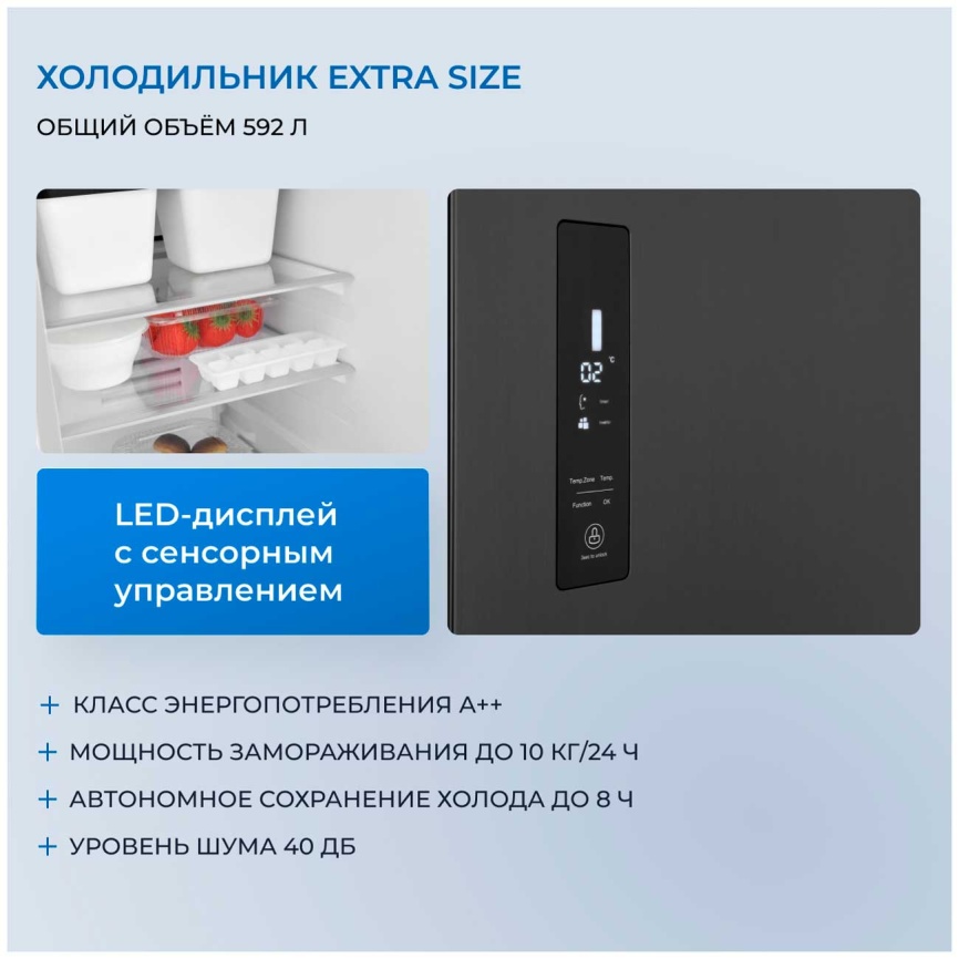 Холодильник Side-by-Side Zugel ZRSS630B No frost, черный фото 3