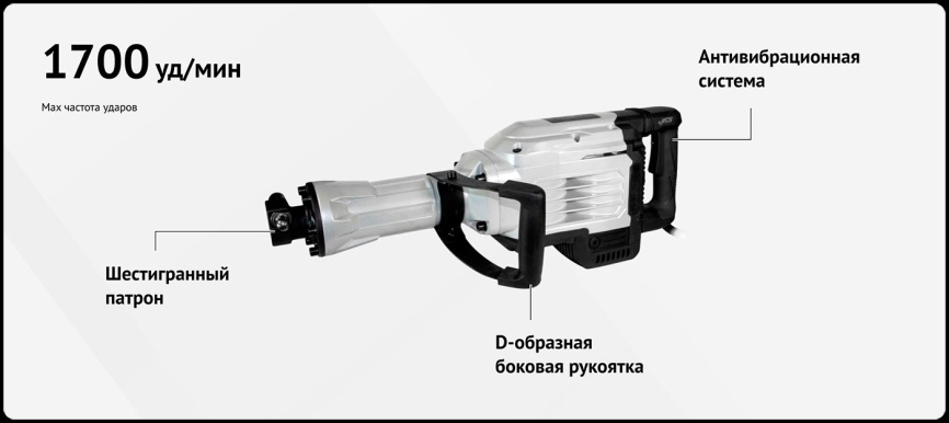 Отбойный молоток Интерскол М-30/1800В, SDS HEX 30 (773.0.0.00) фото 6