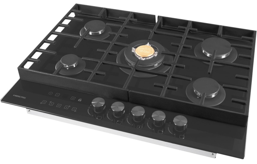 Газовая варочная панель Hiberg VM 7155 B 68 см, 5 конфорок электроподжиг газконтроль, черный фото 6