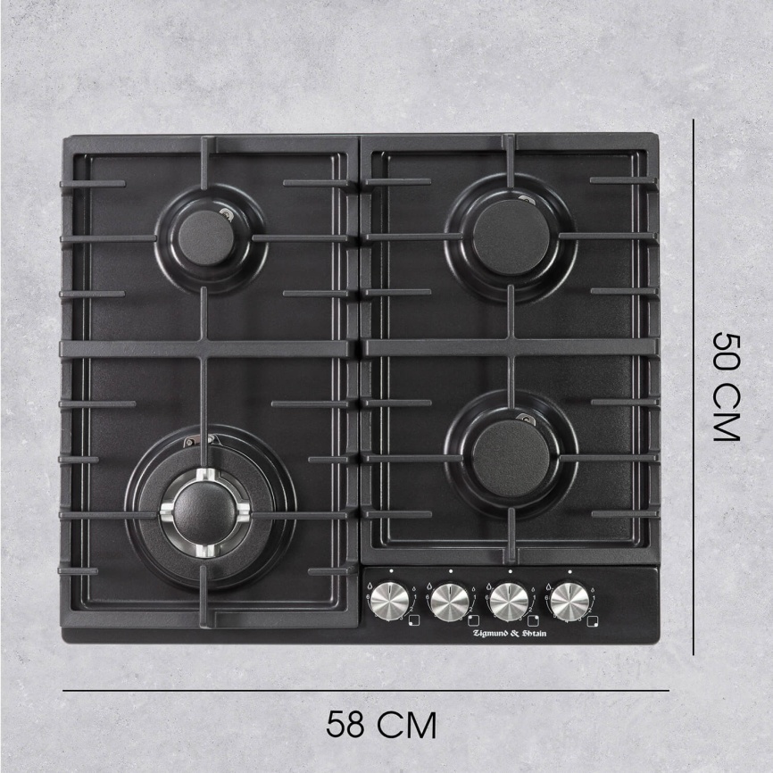 Газовая варочная панель Zigmund & Shtain G 20.6 B 20 см, 4 конфорки электроподжиг газконтроль, черный фото 12