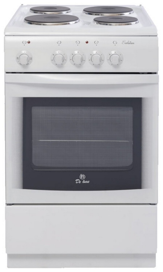 Электроплита De luxe 506004.04 э (без щитка и крышки) 50 см, 54 л, 4 конфорки, белый фото 1