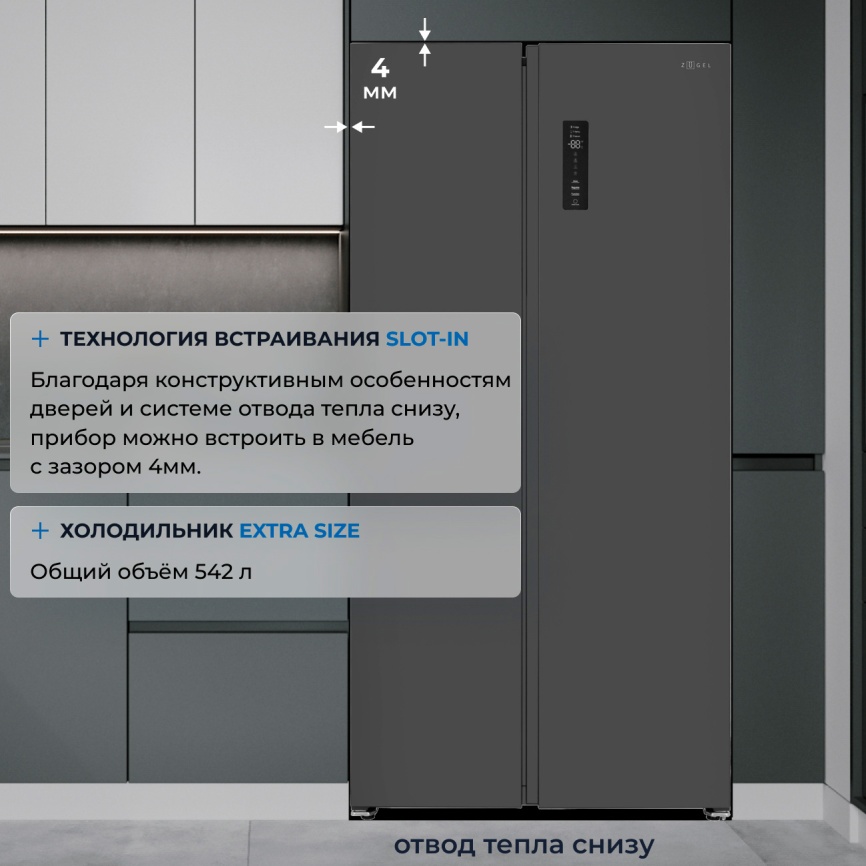 Холодильник Side-by-Side Zugel ZRSSI540XB No frost, черный фото 4