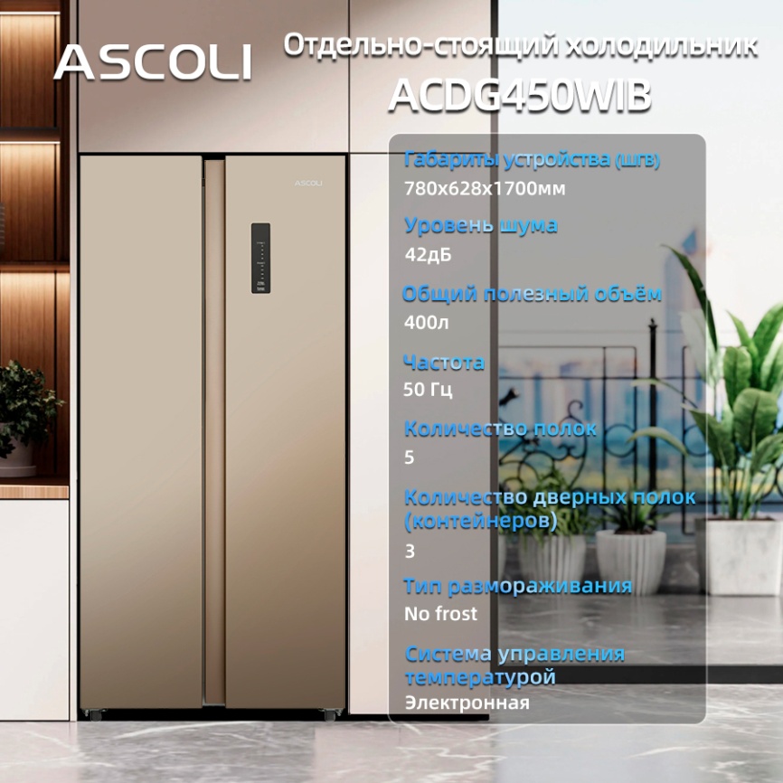 Холодильник Side-by-Side Ascoli ACDG450WIB фото 2