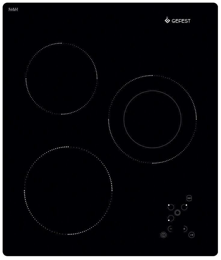 Электрическая варочная панель Gefest ПВЭ 4100 45 см, 3 конфорки стеклокерамика, черный фото 1