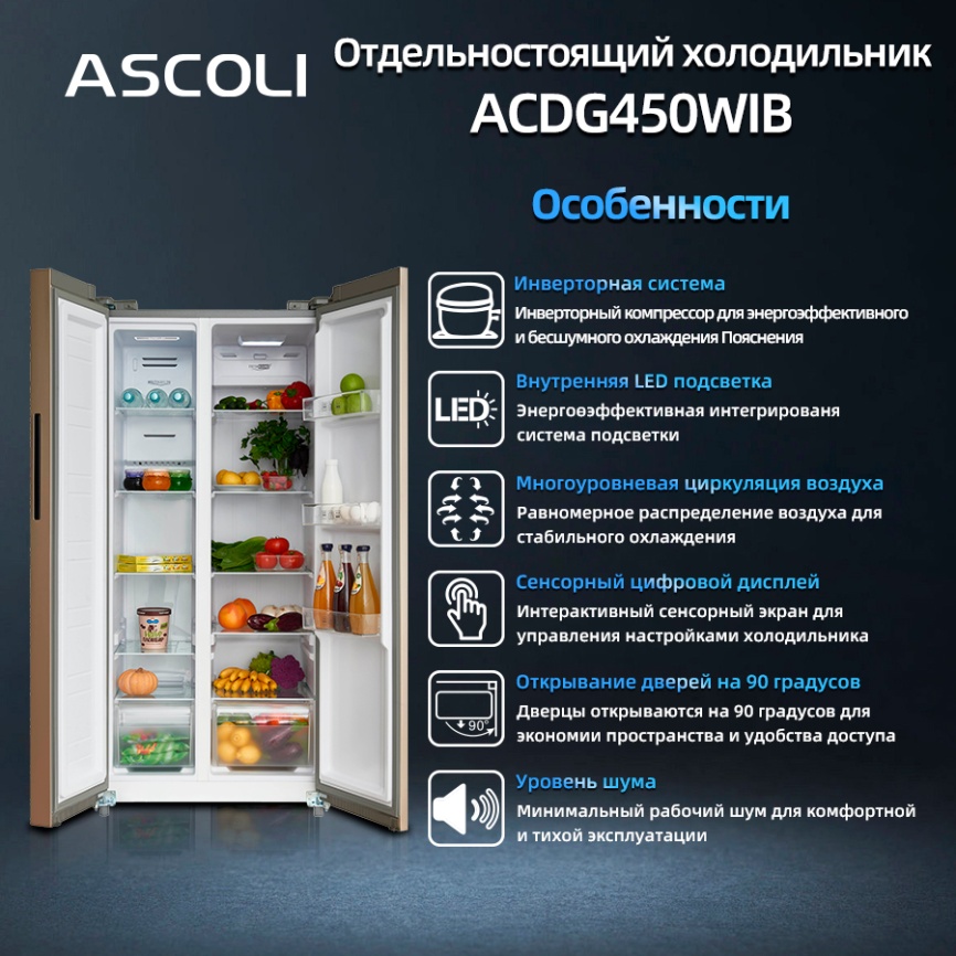 Холодильник Side-by-Side Ascoli ACDG450WIB фото 5