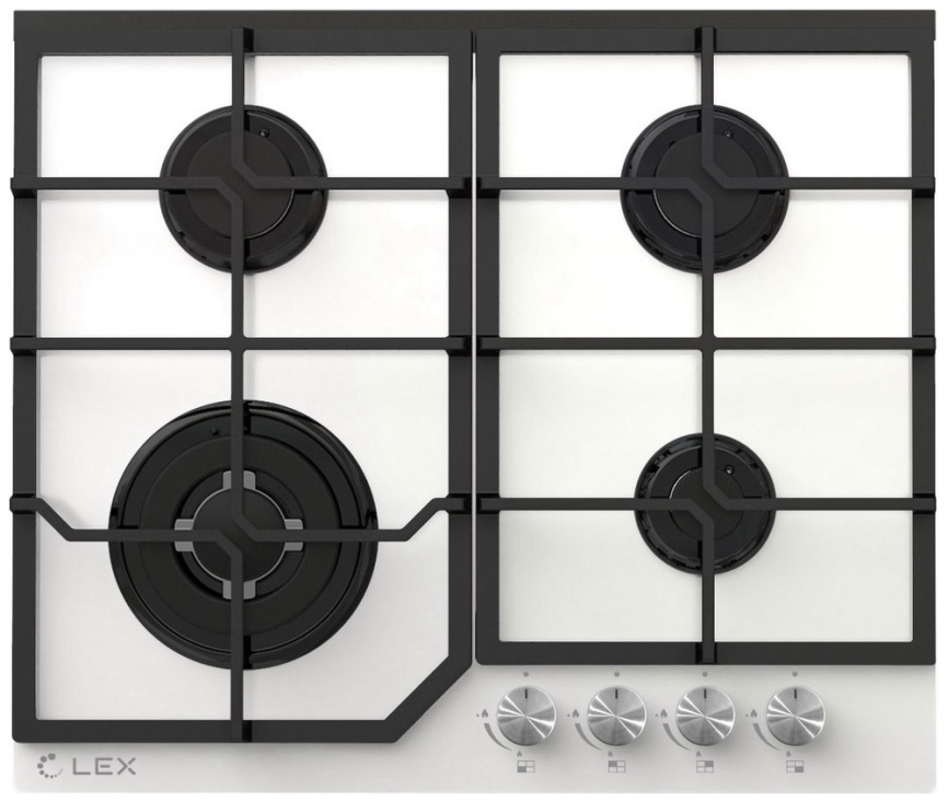 Газовая варочная панель LEX GVG 640-1 WH 60 см, 4 конфорки электроподжиг газконтроль, белый фото 1