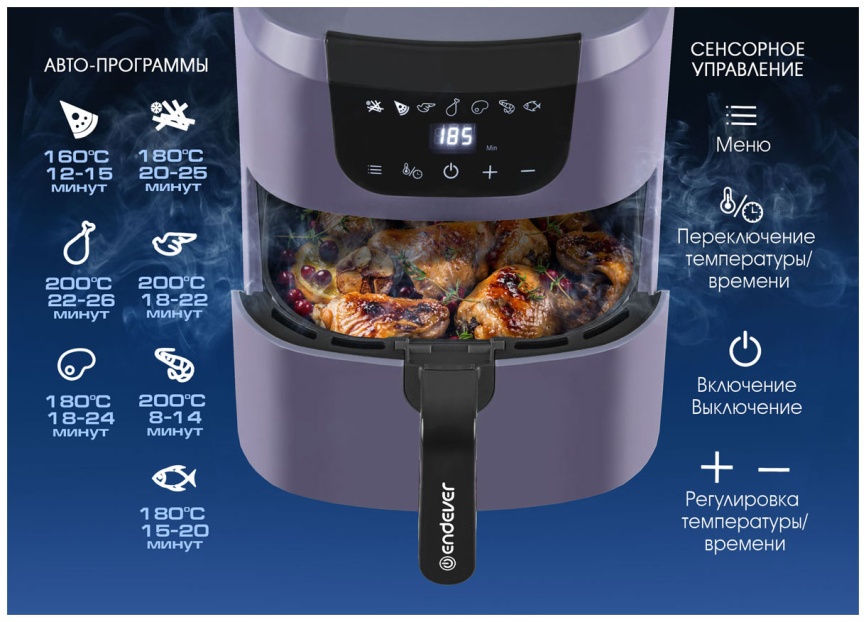 Аэрогриль Endever Skyline AF-127 (90314) фиолетовый фото 8