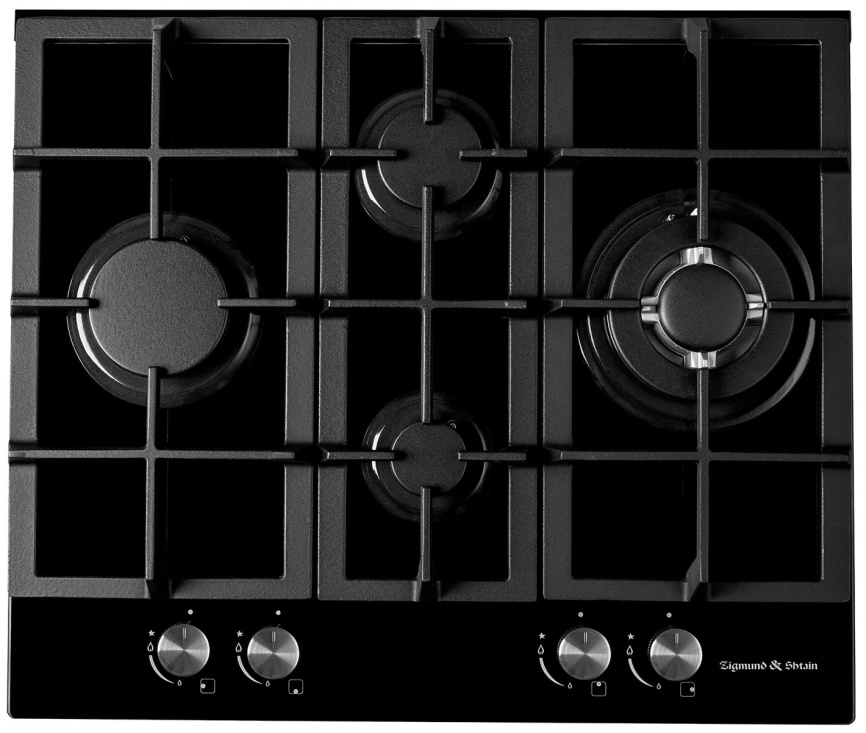 Газовая варочная панель Zigmund & Shtain MN 155.61 B 60 см, 4 конфорки электроподжиг газконтроль, черный фото 1