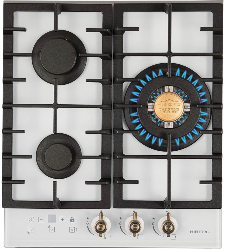 Газовая варочная панель Hiberg VM 4535 W 45 см, 3 конфорки электроподжиг газконтроль, белый фото 2