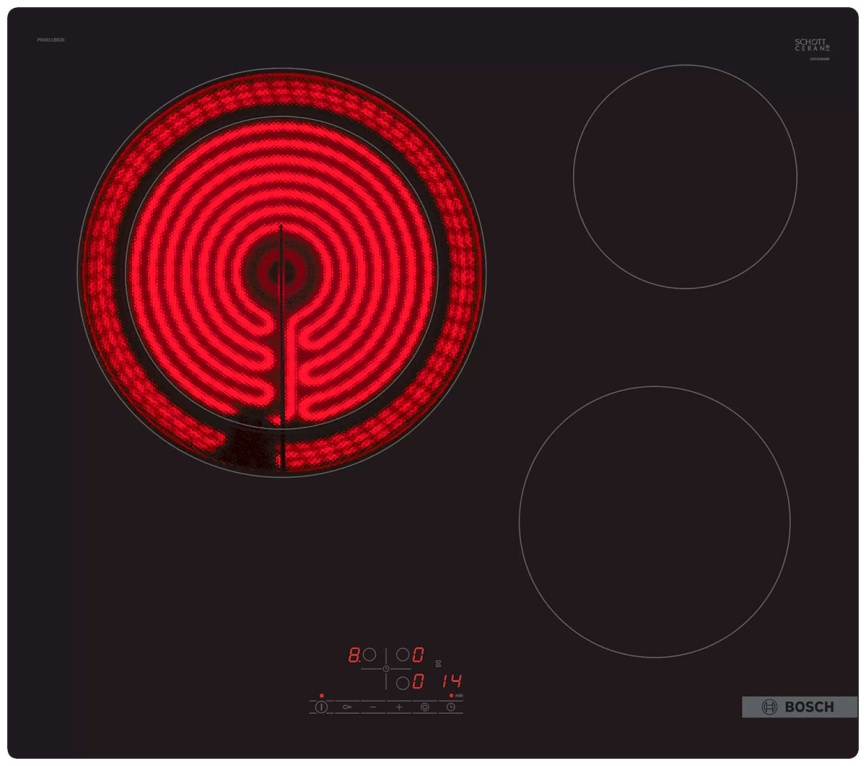 Электрическая варочная панель Bosch PKK611BB2E 59 см, 3 конфорки стеклокерамика, черный фото 1