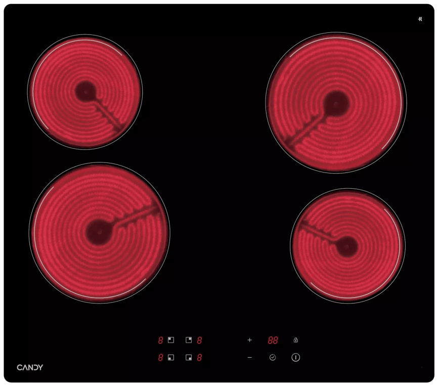 Электрическая варочная панель Candy CHXC64NB 58 см, 4 конфорки стеклокерамика, черный фото 2
