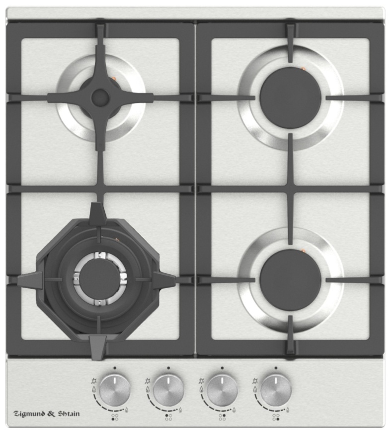 Газовая варочная панель Zigmund & Shtain G 15.4 S 46 см, 4 конфорки электроподжиг газконтроль, серебристый фото 1