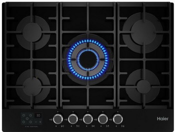 Газовая варочная панель Haier HHX-G75CWSB 68 см, 5 конфорок электроподжиг газконтроль, черный фото 1