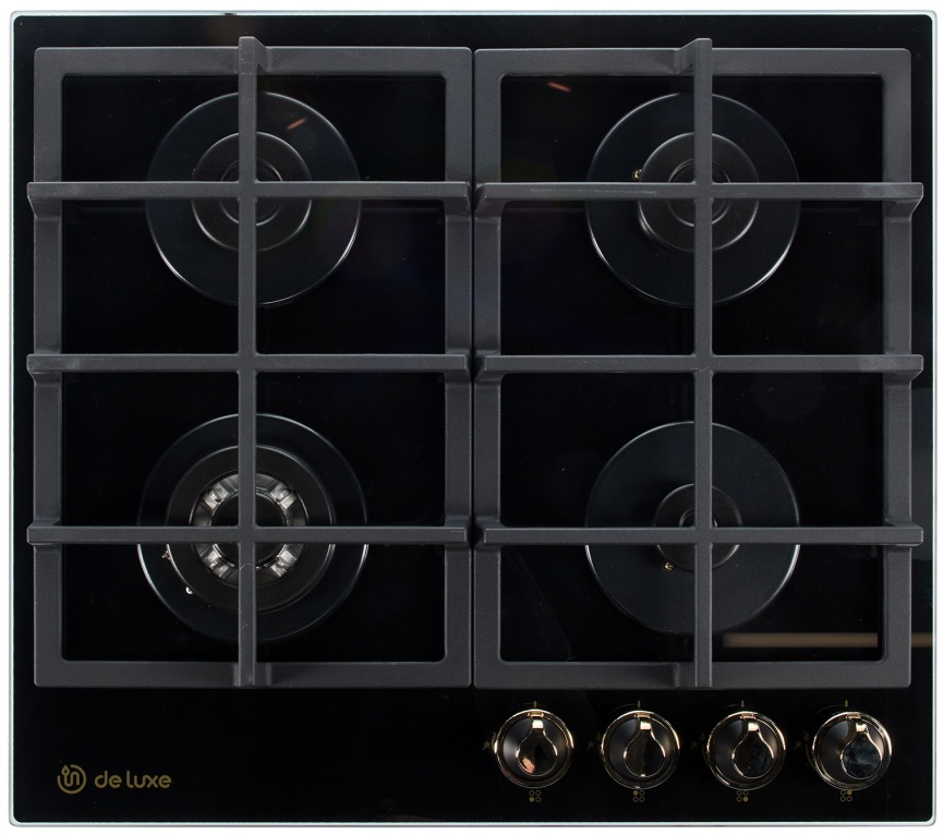 Газовая варочная панель De luxe GG4 750229F-TC-151 58 см, 4 конфорки электроподжиг газконтроль, черный фото 1