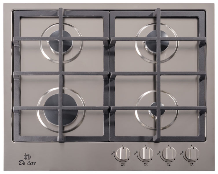 Газовая варочная панель De luxe TG4 750231 F- 070 60 см, 4 конфорки электроподжиг газконтроль, серебристый фото 1