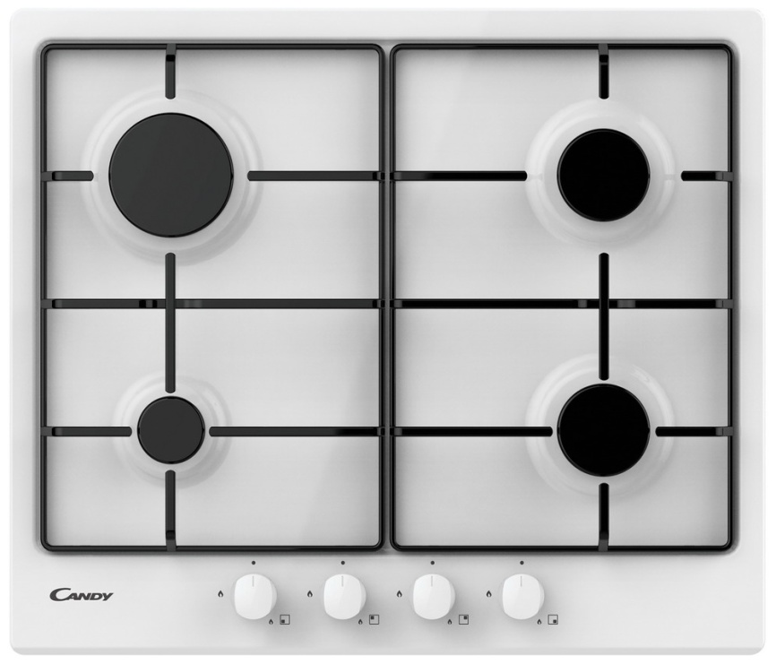 Газовая варочная панель Candy CHW 6 BR WW 59 см, 4 конфорки электроподжиг газконтроль, белый фото 1