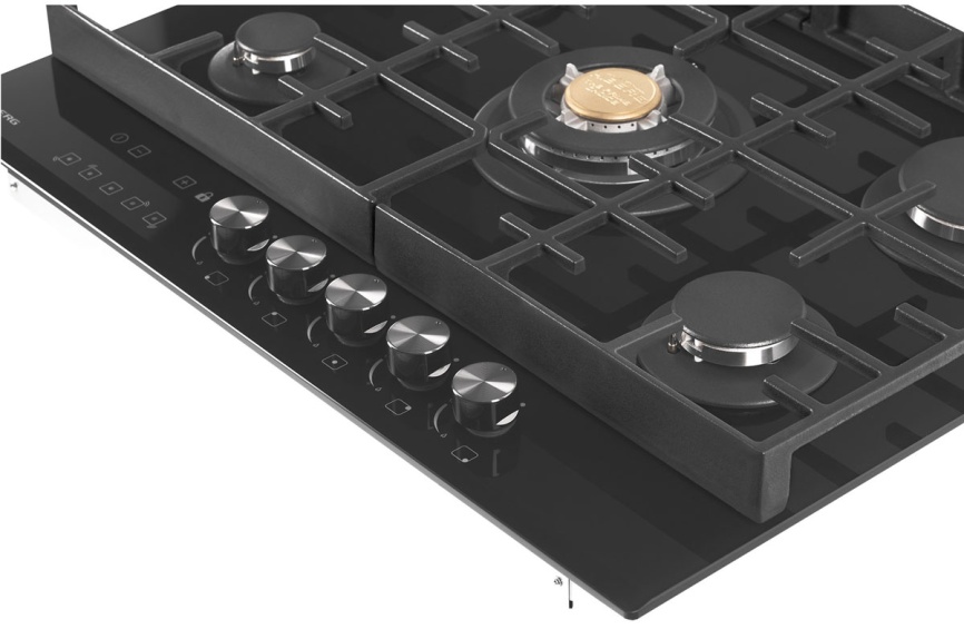 Газовая варочная панель Hiberg VM 7155 B 68 см, 5 конфорок электроподжиг газконтроль, черный фото 5