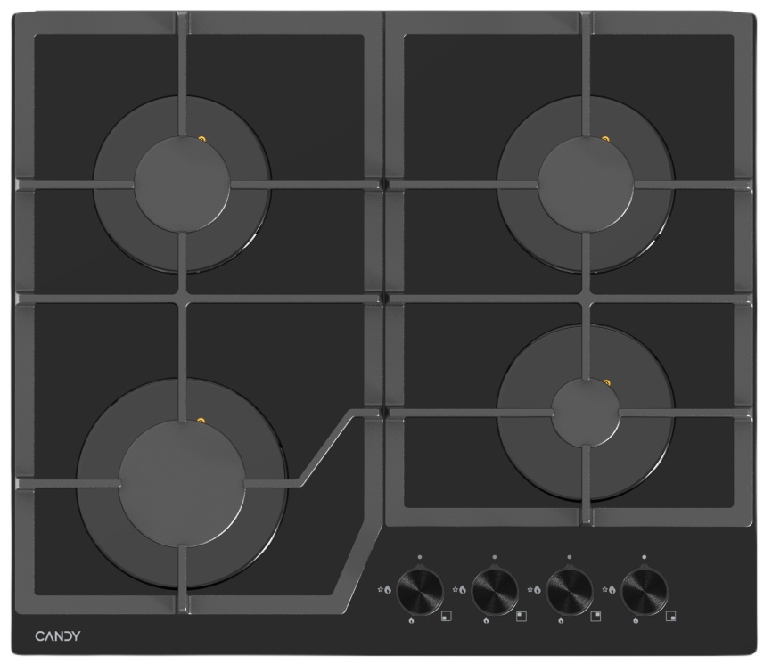 Газовая варочная панель Candy CHXG64CNB 58 см, 4 конфорки электроподжиг газконтроль, черный фото 1