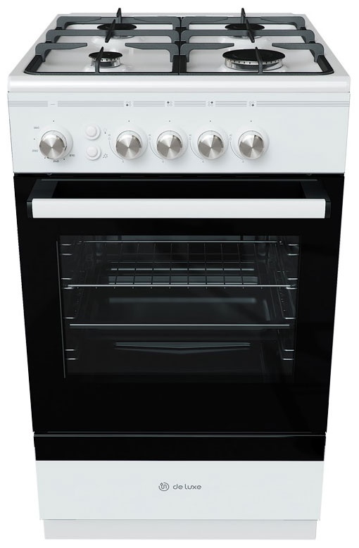 Газовая плита De luxe 506040.24г 50 см, 54 л, 4 конфорки, белый фото 1