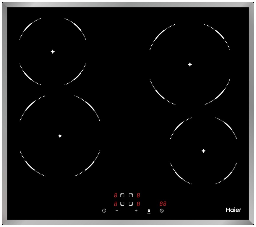 Электрическая варочная панель Haier HHY-C64NFB 59 см, 4 конфорки стеклокерамика, черный фото 1