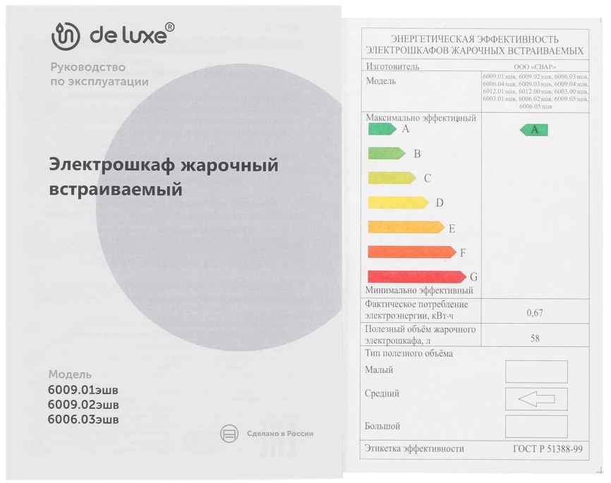 Электрический духовой шкаф De luxe 6006.03 эшв - 062 59 см, 58 л, гриль и конвекция, черный матовый фото 9