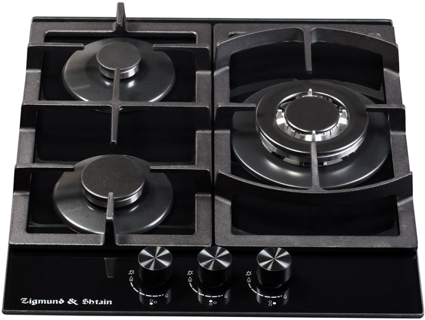 Газовая варочная панель Zigmund & Shtain M 26.4 B 46 см, 3 конфорки электроподжиг газконтроль, черный фото 2