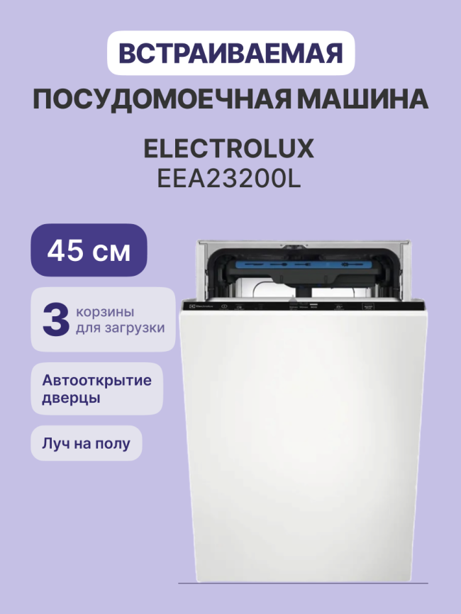 Встраиваемая посудомоечная машина ELECTROLUX ELECTROLUX EEA23200L фото 2