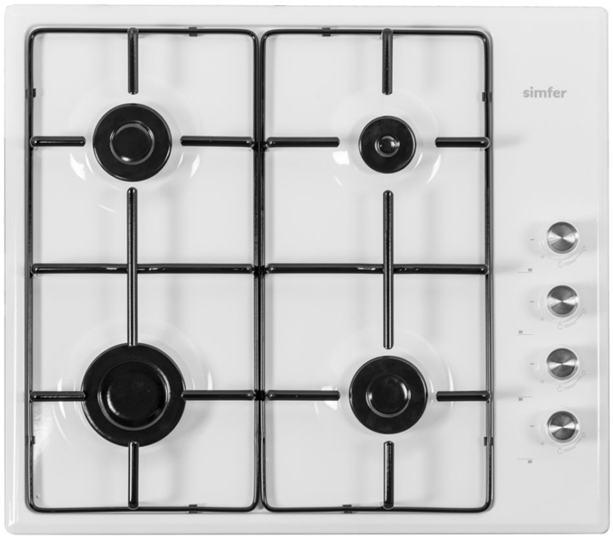 Газовая варочная панель Simfer H 60 Q 40 W 411 60 см, 4 конфорки, белый фото 1
